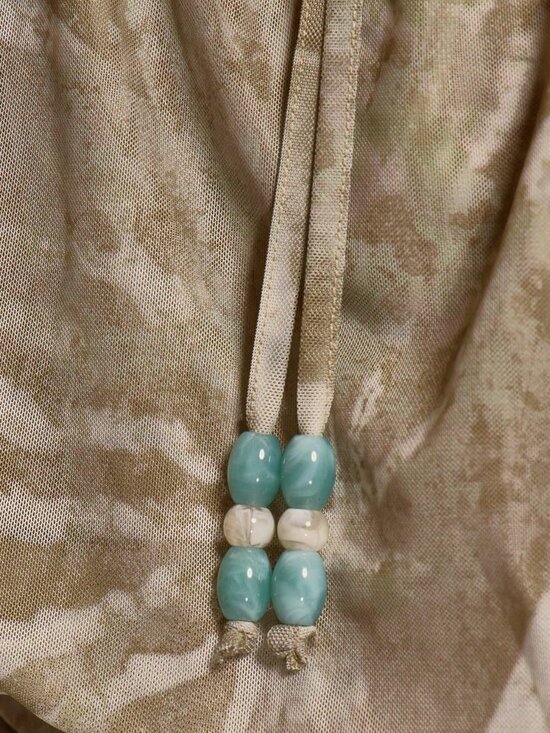 Multicolor Beaded Tie-Front Women's Mini Dress with Ruched Waist & Side Split - Picture 6 of 6